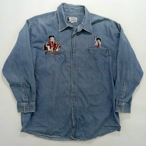 Vintage 90s Infinity Fashions Betty Boop Women's Denim Button Up Shirt Size:XL